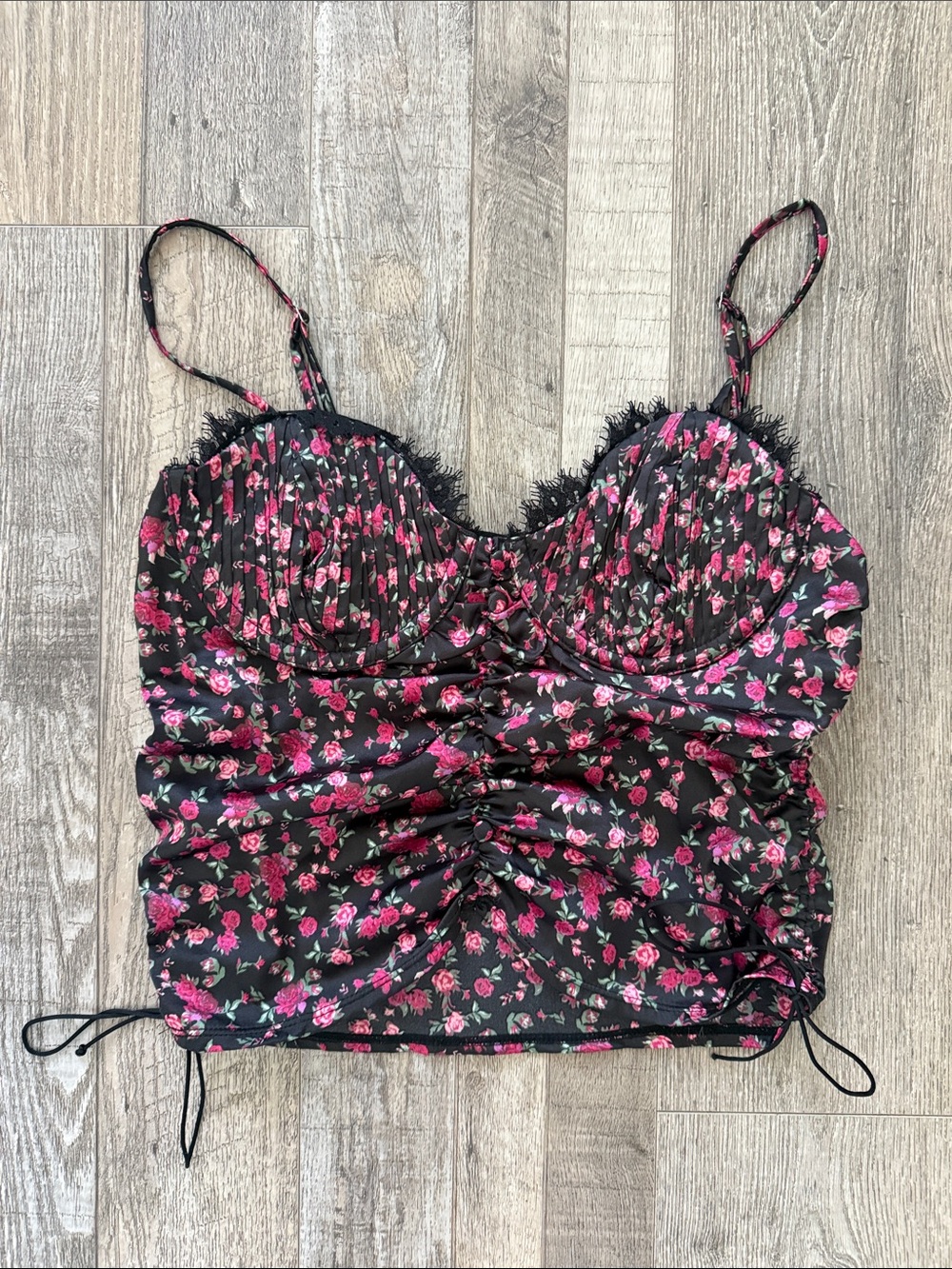 For Love & Lemons - Victoria Secret Melrose Floral Ruched Lace-Trim Bustier Top